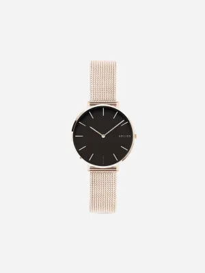 Mini Solar Watch with Black & Rose Gold Dial | Rose Gold Mesh Strap