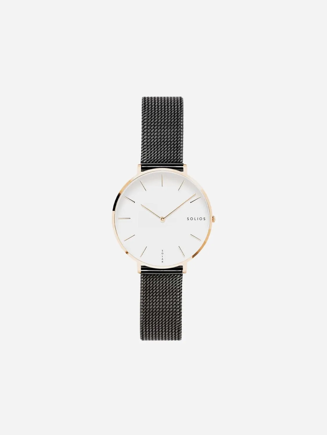 Mini Solar Watch with White & Rose Gold Dial | Black Mesh Strap