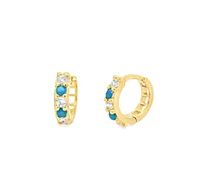 Mini Turquoise and Cubic Zirconia Huggie Hoop Earrings