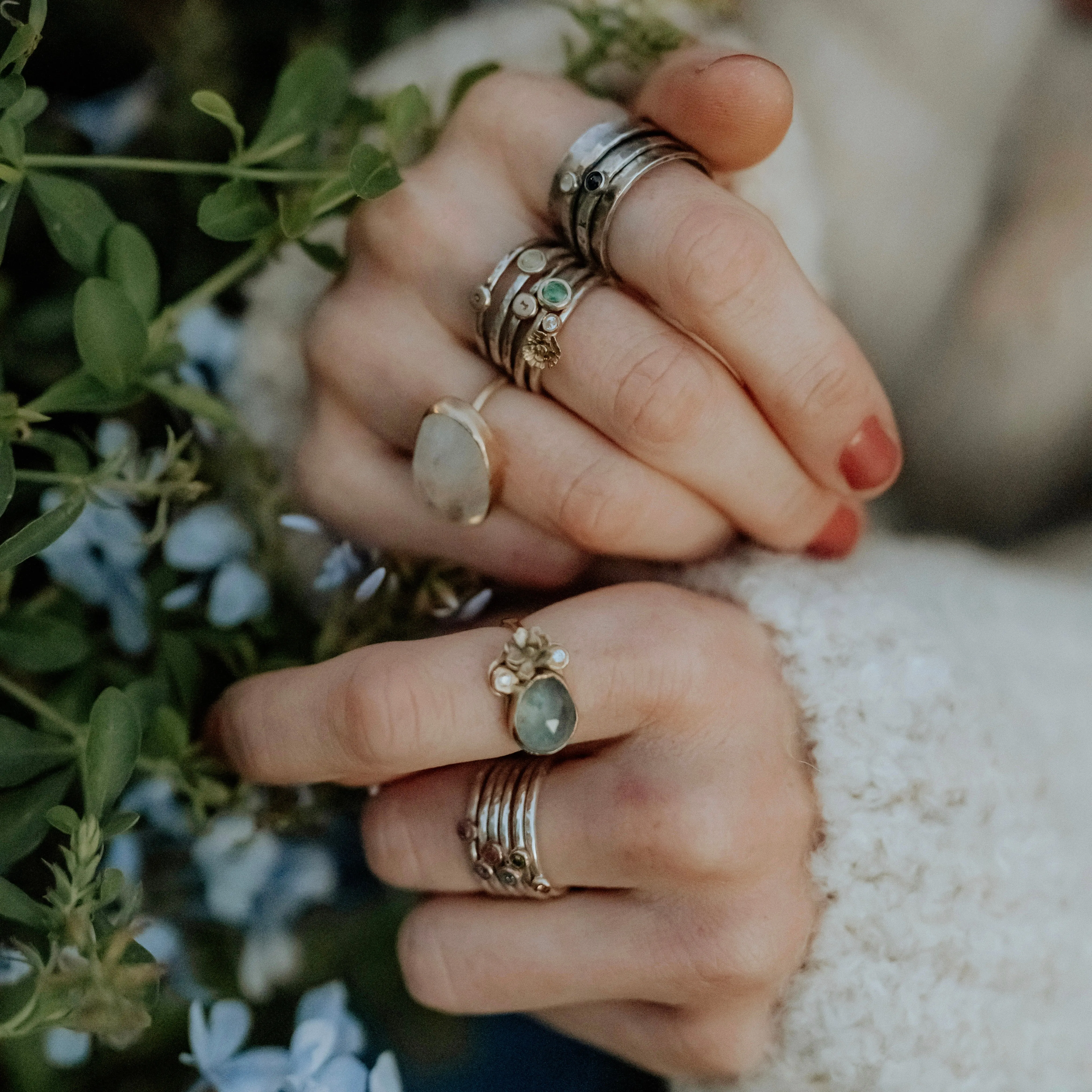 mixed metal gold and sterling silver Amethyst stacking ring