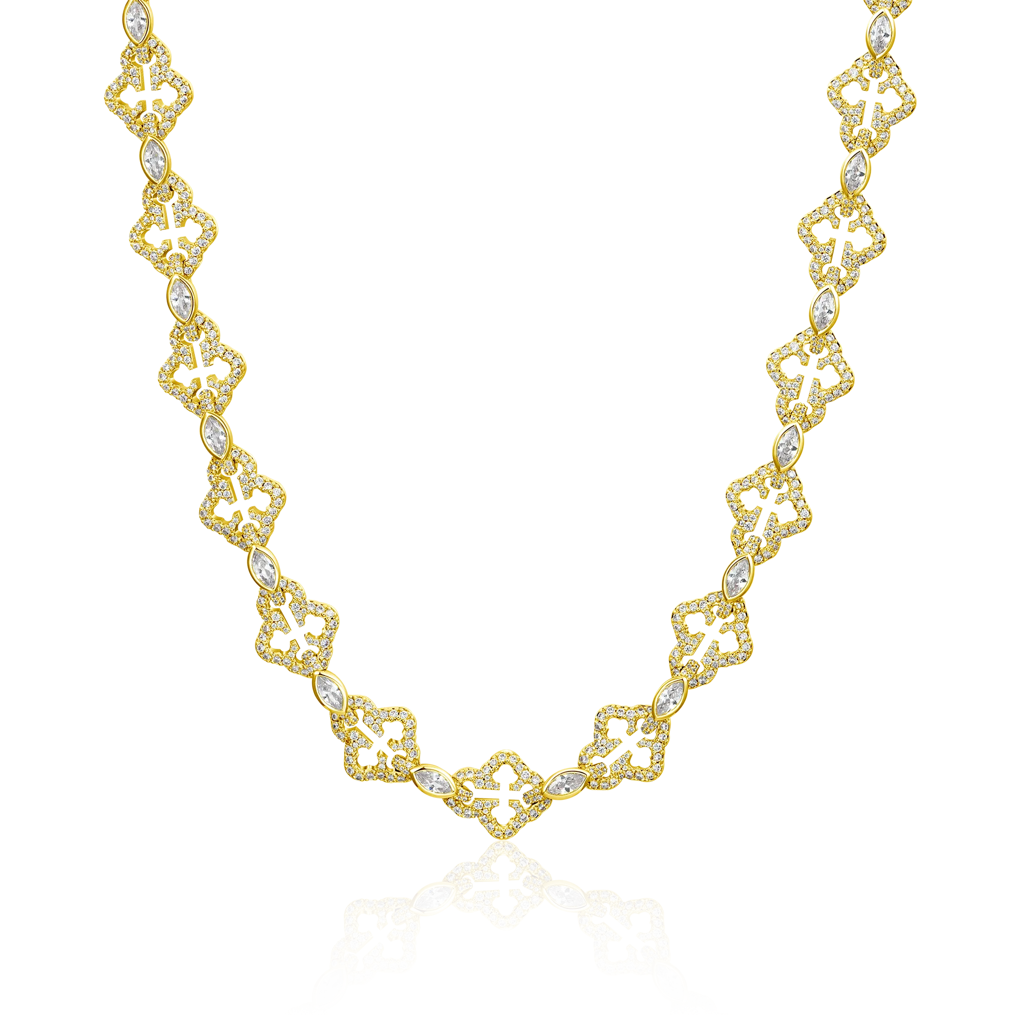 Moissanite Marquise Cut Mix Bottoni Cross Link Chain - 12mm