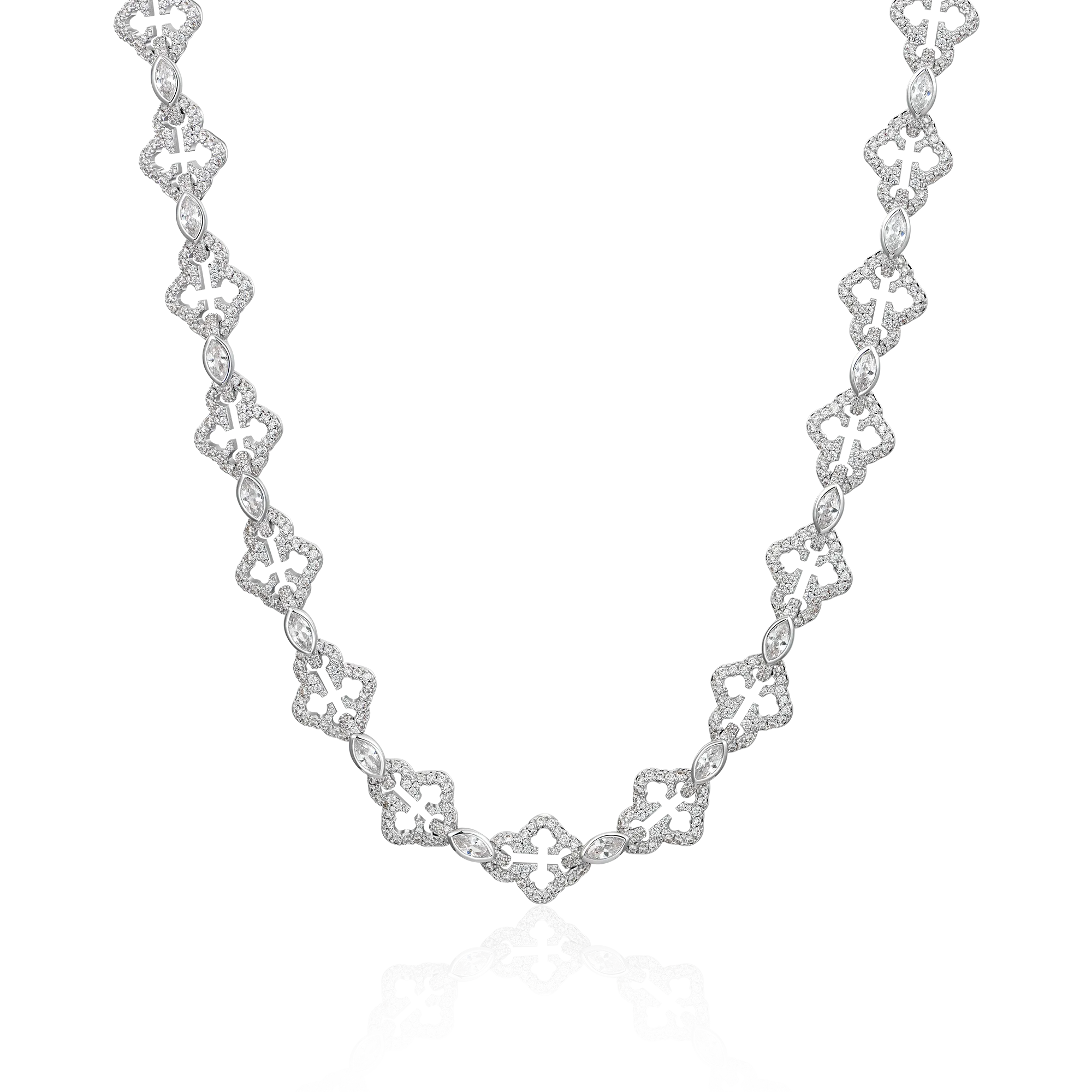 Moissanite Marquise Cut Mix Bottoni Cross Link Chain - 12mm