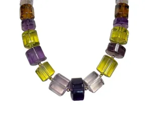 Multi-Color Quartz Bead Necklace, 1337 Carats Total with Yellow Gold Accents