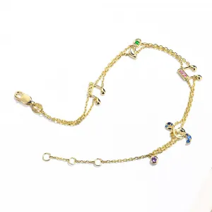 Multi Gems Musical Note Two-Strand Charm Bracelet