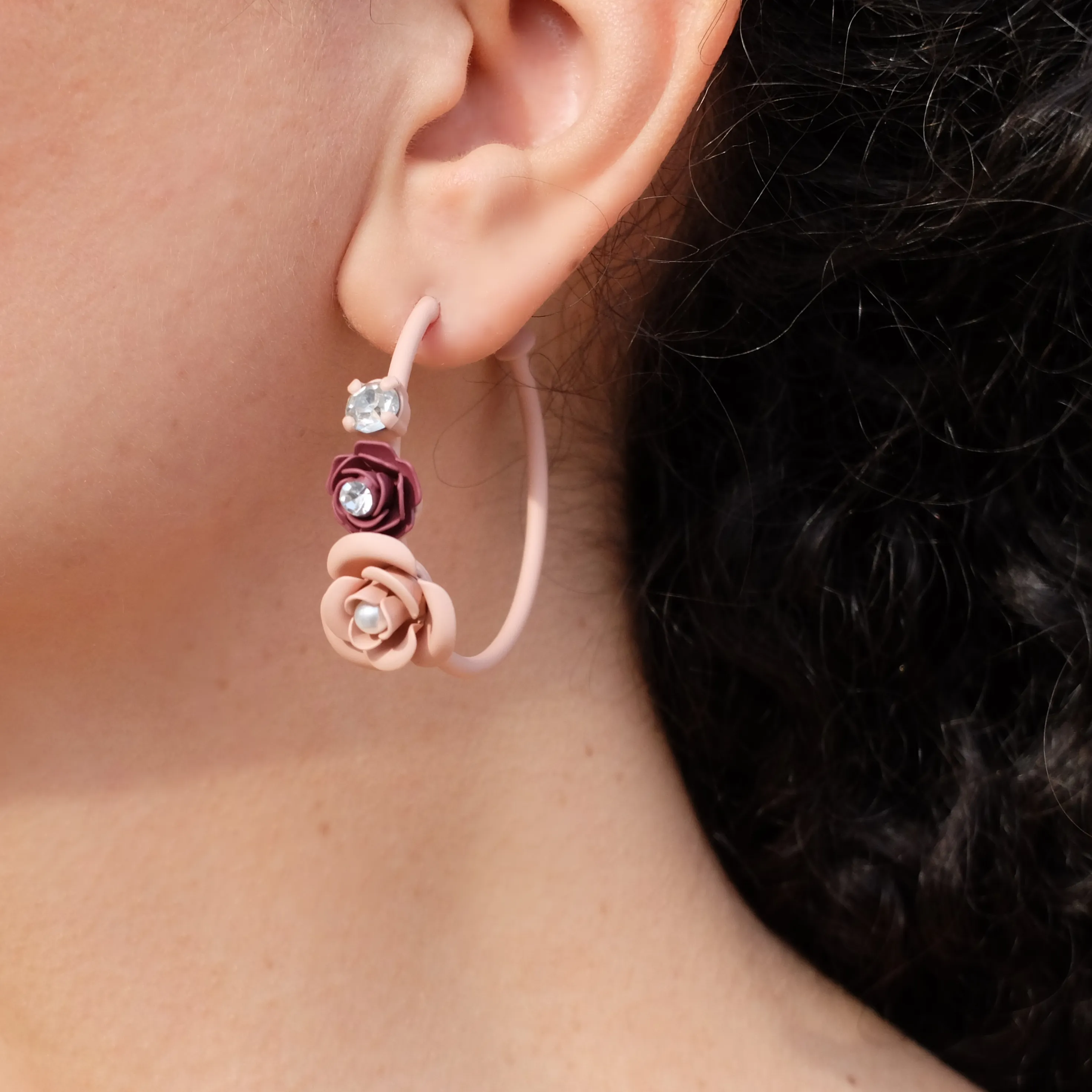 Murano Violetta Floral Hoop Earrings with Crystals - Silk Effect