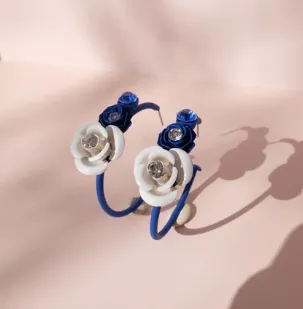 Murano Violetta Floral Hoop Earrings with Crystals - Silk Effect