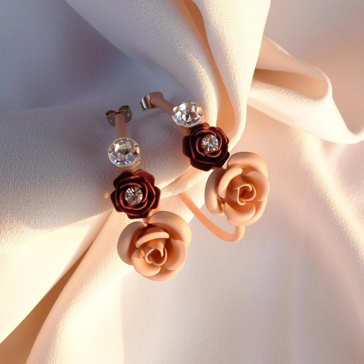 Murano Violetta Floral Hoop Earrings with Crystals - Silk Effect