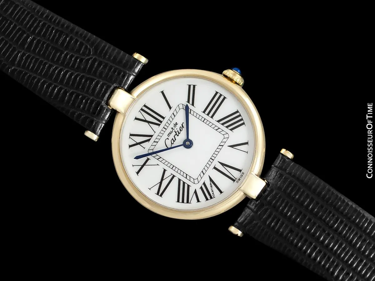 Must De Cartier Vendome Mens Midsize Unisex Vermeil Watch - 18K Gold Over Sterling Silver