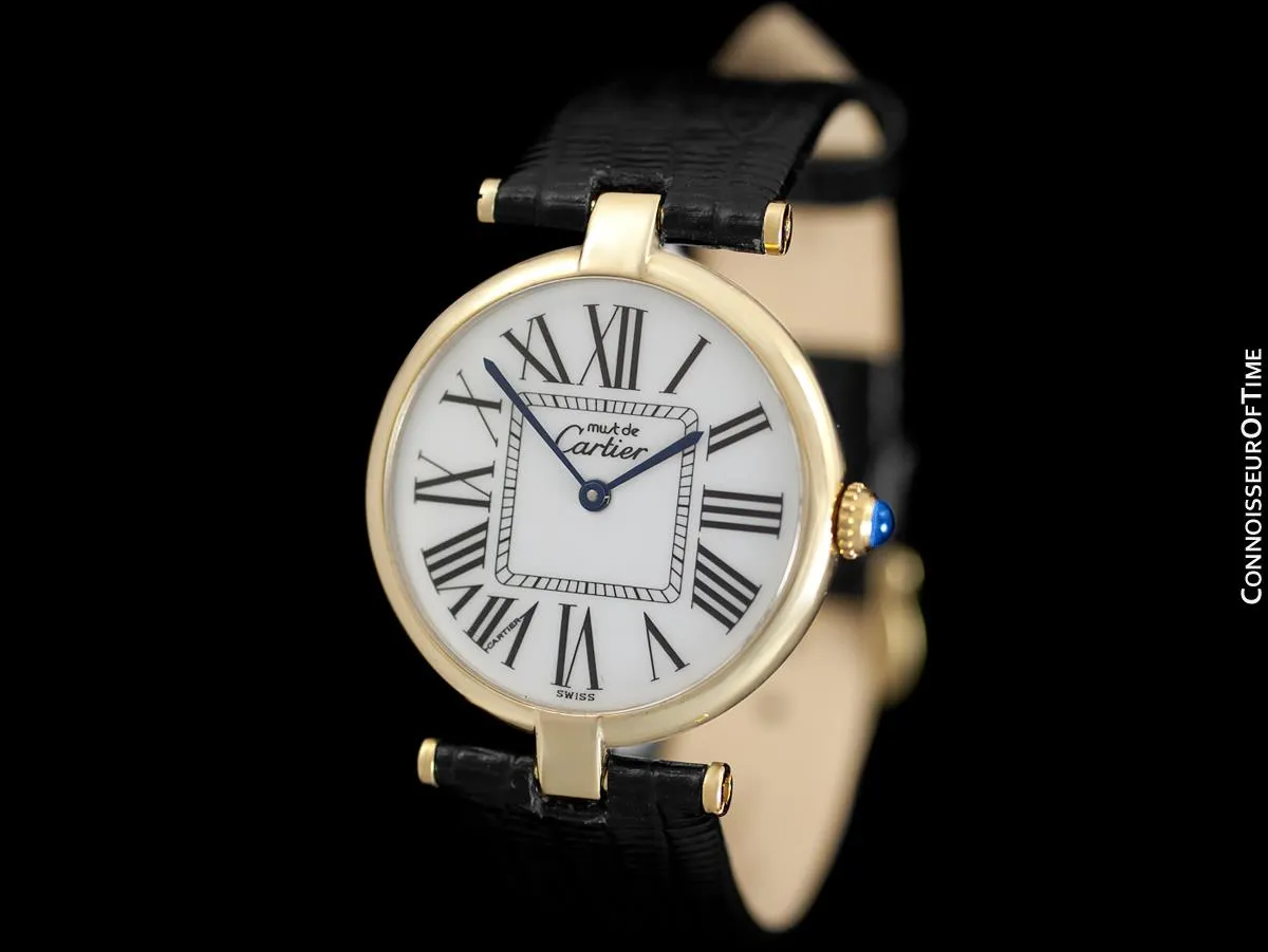 Must De Cartier Vendome Mens Midsize Unisex Vermeil Watch - 18K Gold Over Sterling Silver