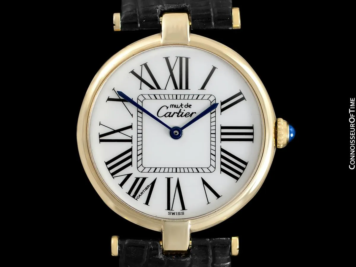 Must De Cartier Vendome Mens Midsize Unisex Vermeil Watch - 18K Gold Over Sterling Silver