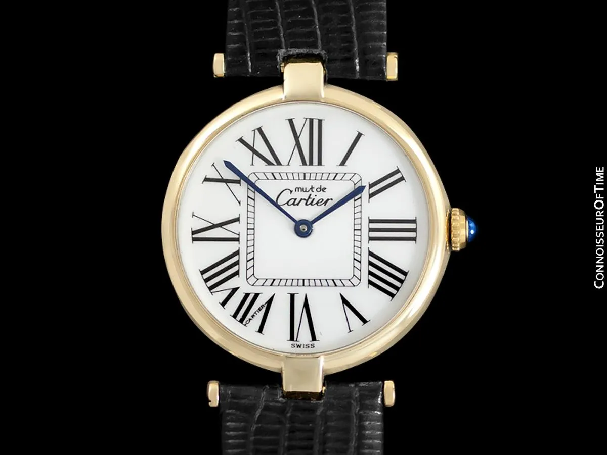 Must De Cartier Vendome Mens Midsize Unisex Vermeil Watch - 18K Gold Over Sterling Silver