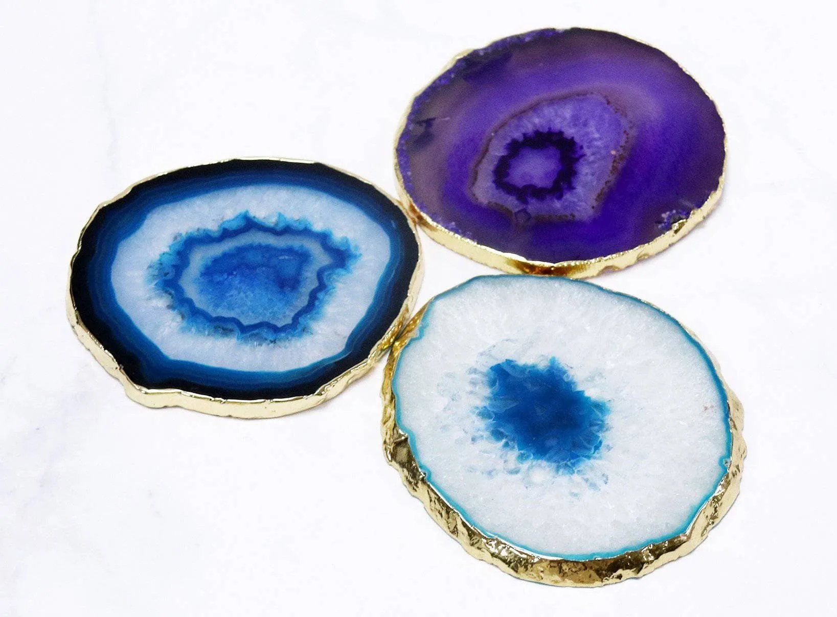 Natural Amethyst Luxury Agate Round Coasters - Black Diamonds New York