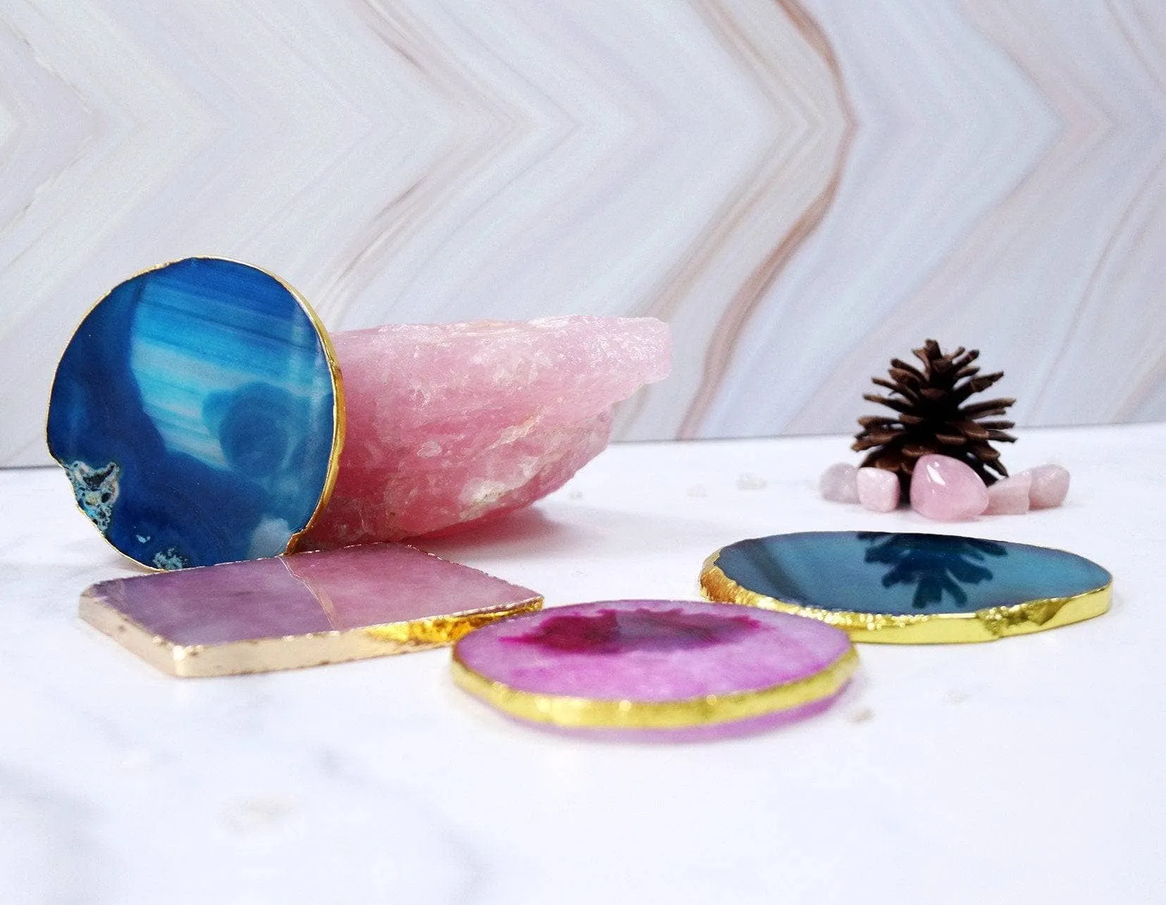 Natural Amethyst Luxury Agate Round Coasters - Black Diamonds New York