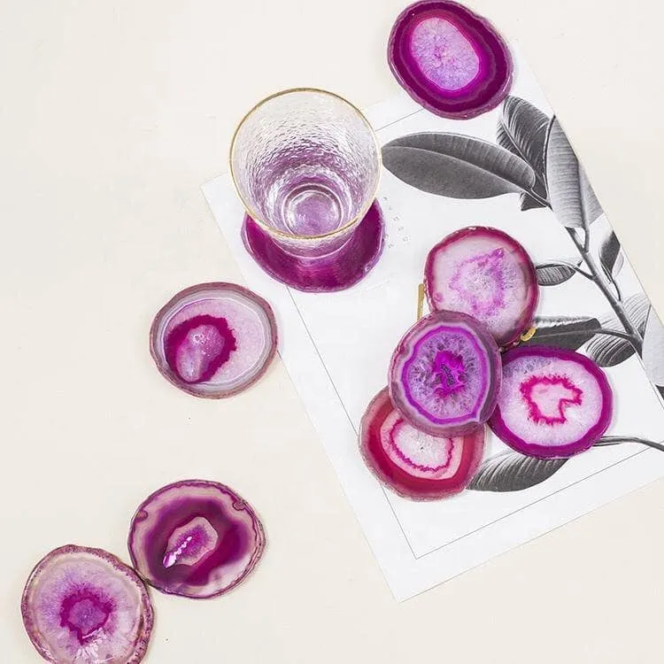 Natural Amethyst Luxury Agate Round Coasters - Black Diamonds New York