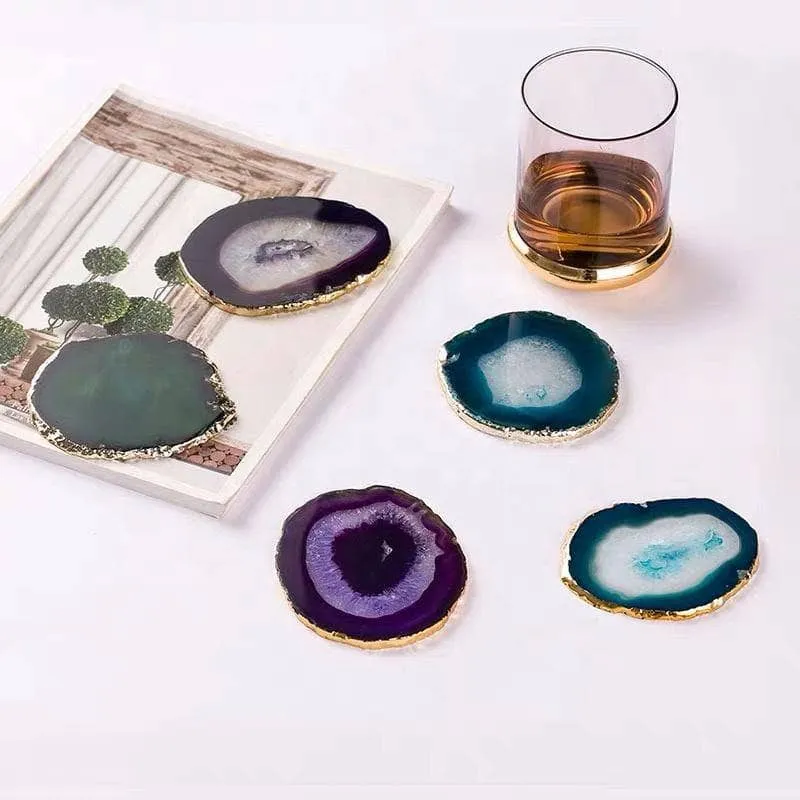 Natural Amethyst Luxury Agate Round Coasters - Black Diamonds New York