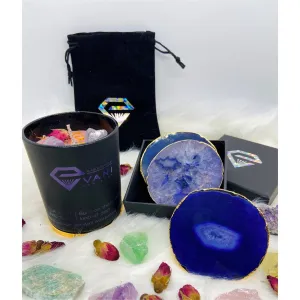 Natural Amethyst Luxury Agate Round Coasters - Black Diamonds New York