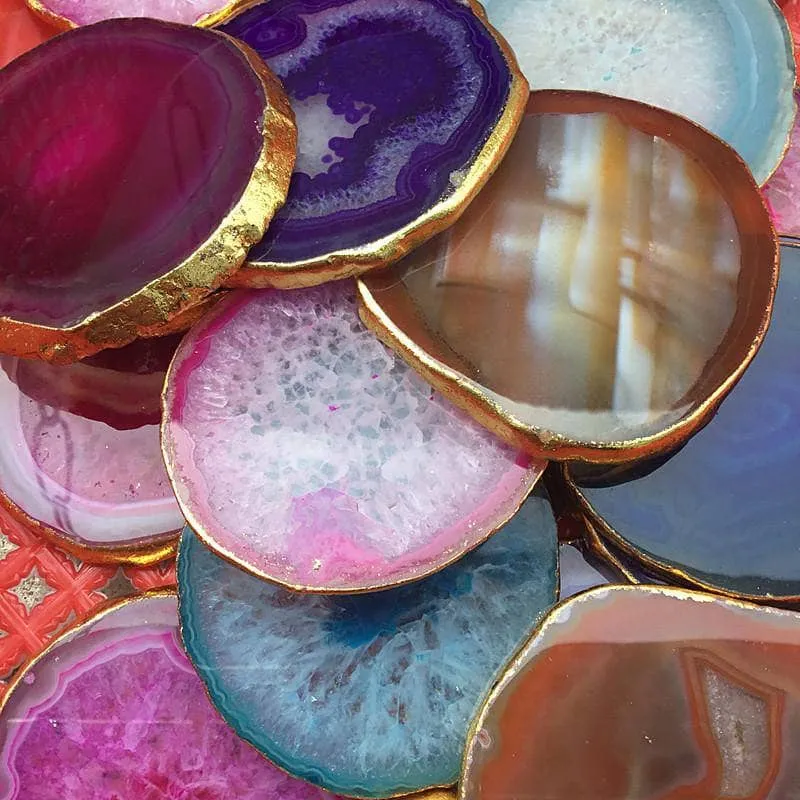 Natural Amethyst Luxury Agate Round Coasters - Black Diamonds New York