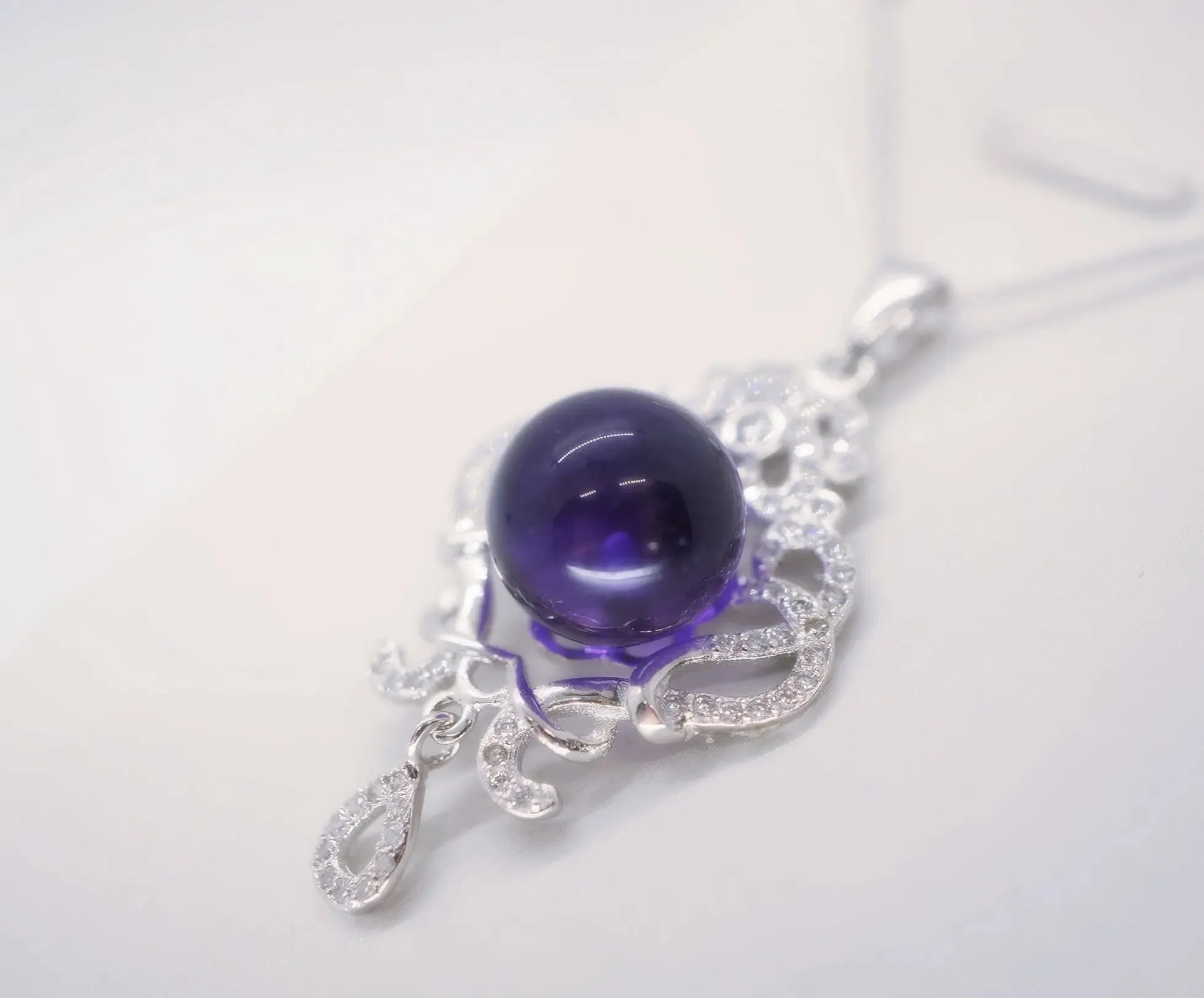 Natural Amethyst Necklace - Sterling Silver Tassel - Luxury Genuine Amethyst Pendant - Purple Gemstone Jewelry - 18KGP @ Sterling Silver