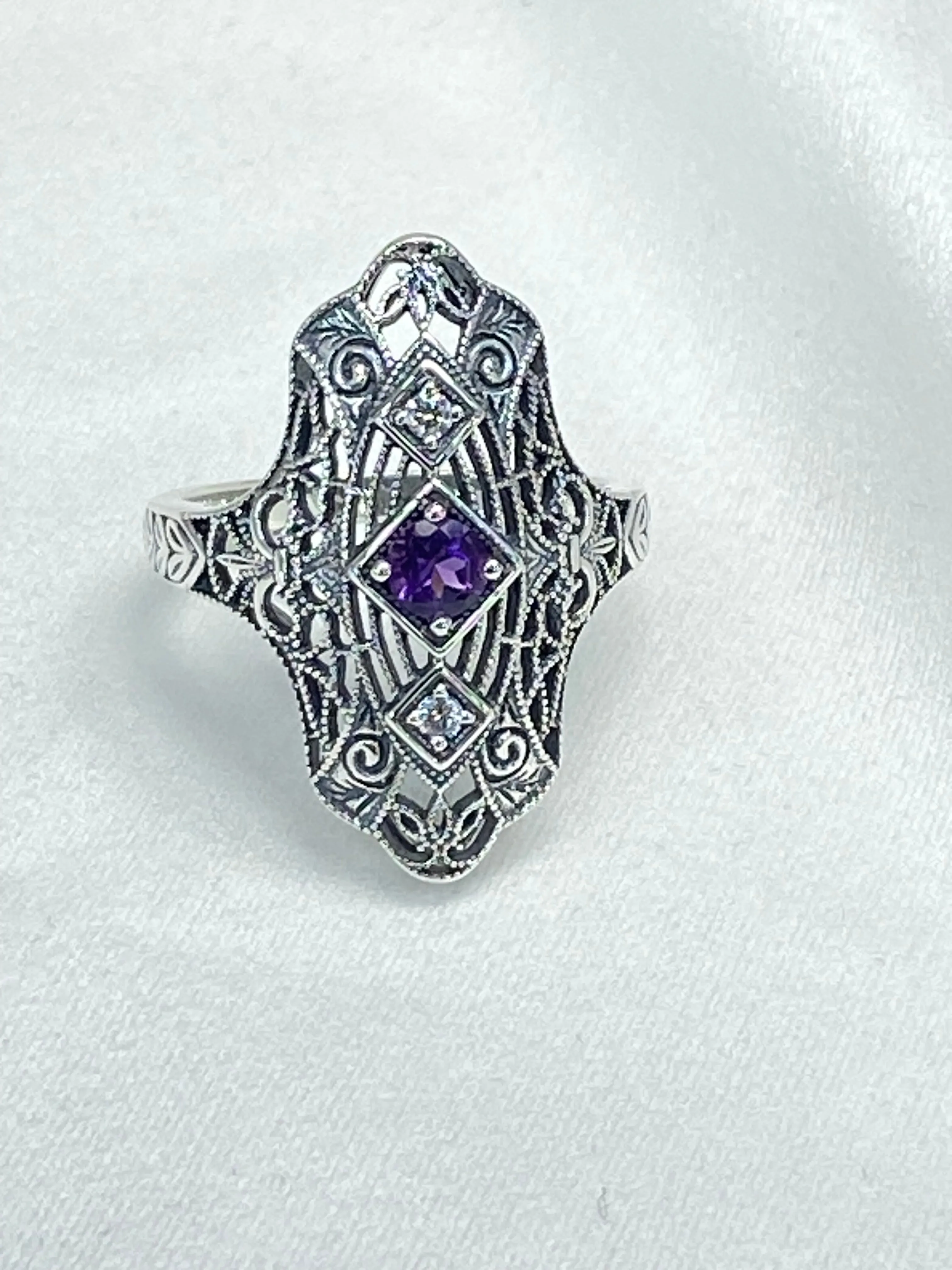 Natural Amethyst Ring, 1920s-30s Art Deco, Gatsby style Jewelry D593