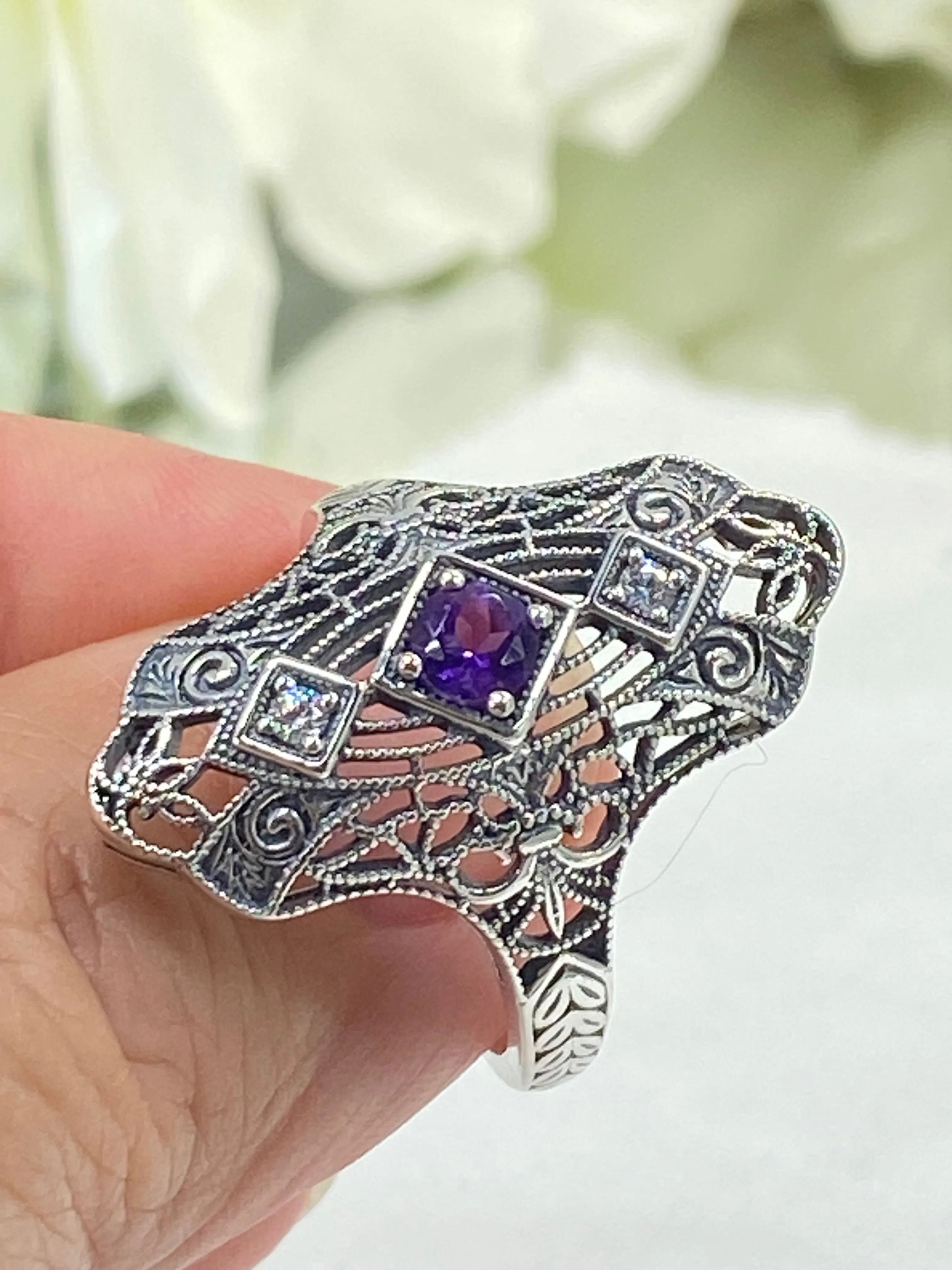 Natural Amethyst Ring, 1920s-30s Art Deco, Gatsby style Jewelry D593