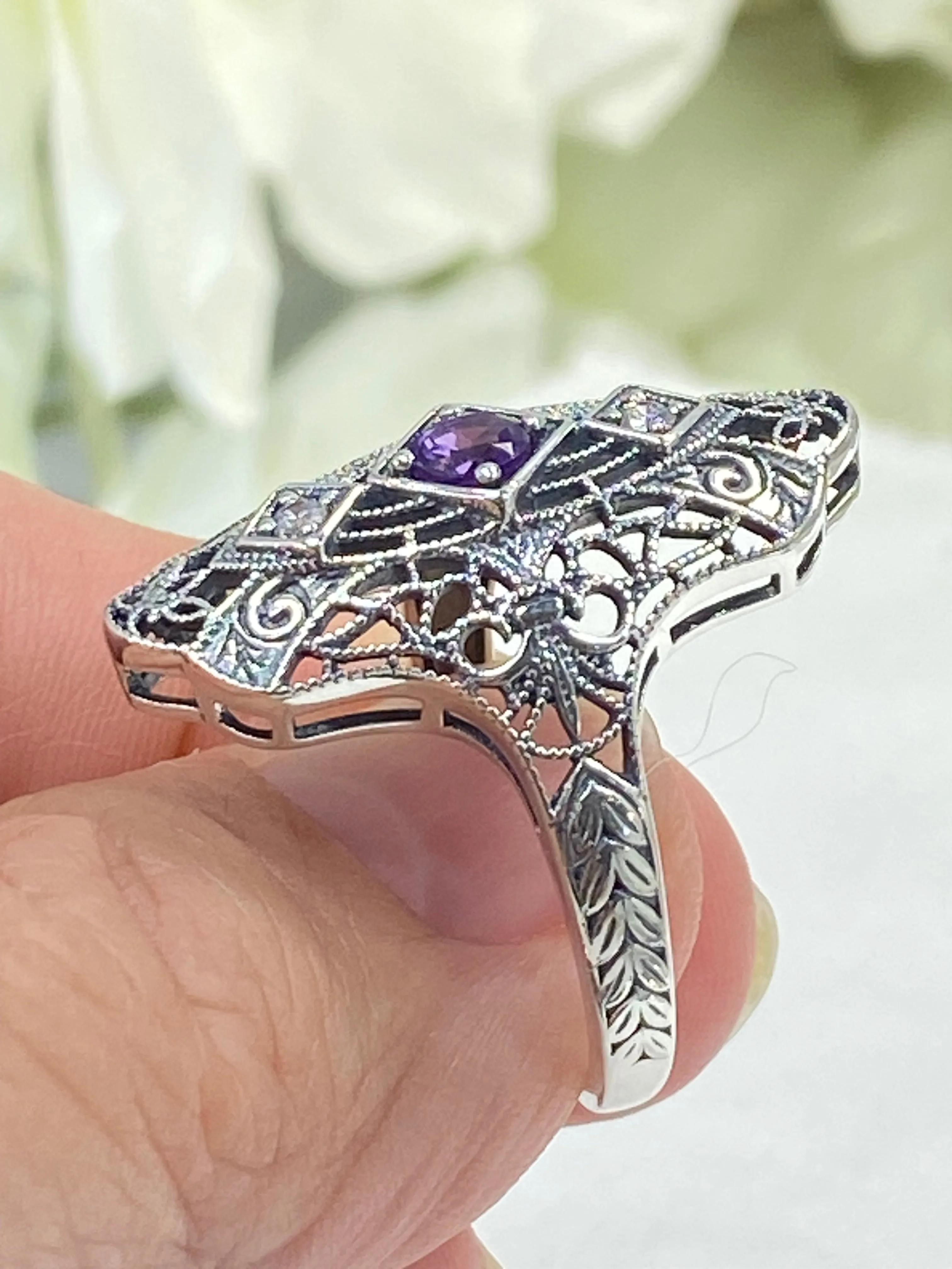 Natural Amethyst Ring, 1920s-30s Art Deco, Gatsby style Jewelry D593