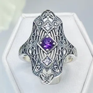 Natural Amethyst Ring, 1920s-30s Art Deco, Gatsby style Jewelry D593