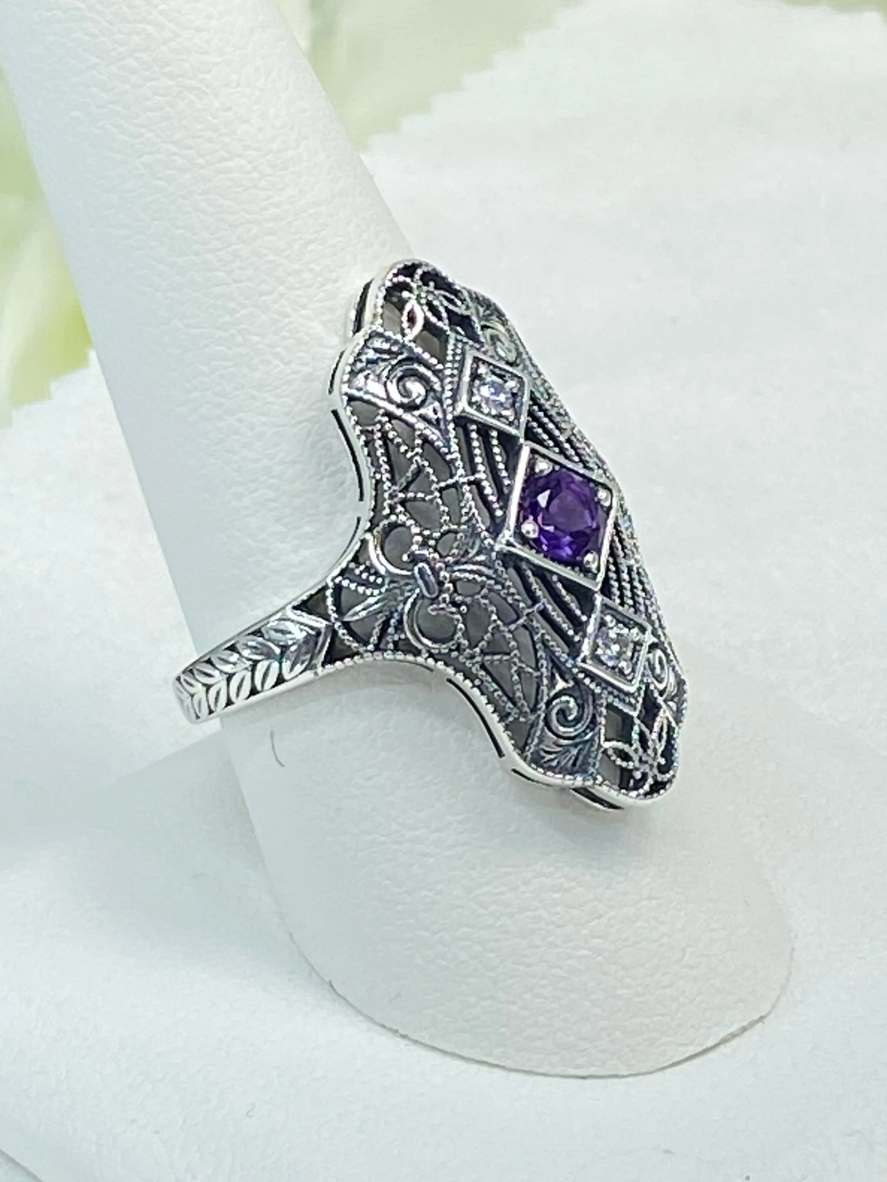 Natural Amethyst Ring, 1920s-30s Art Deco, Gatsby style Jewelry D593