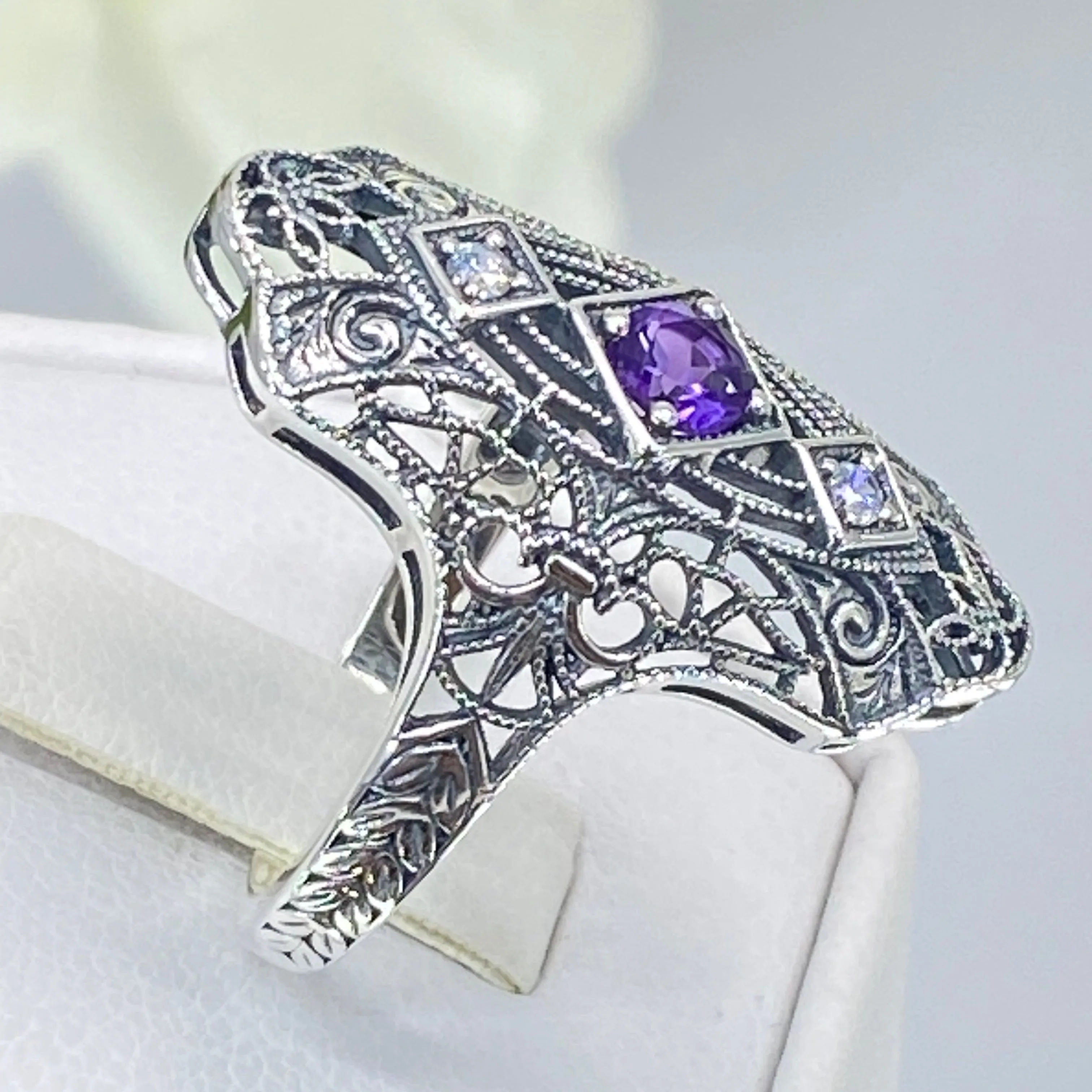 Natural Amethyst Ring, 1920s-30s Art Deco, Gatsby style Jewelry D593