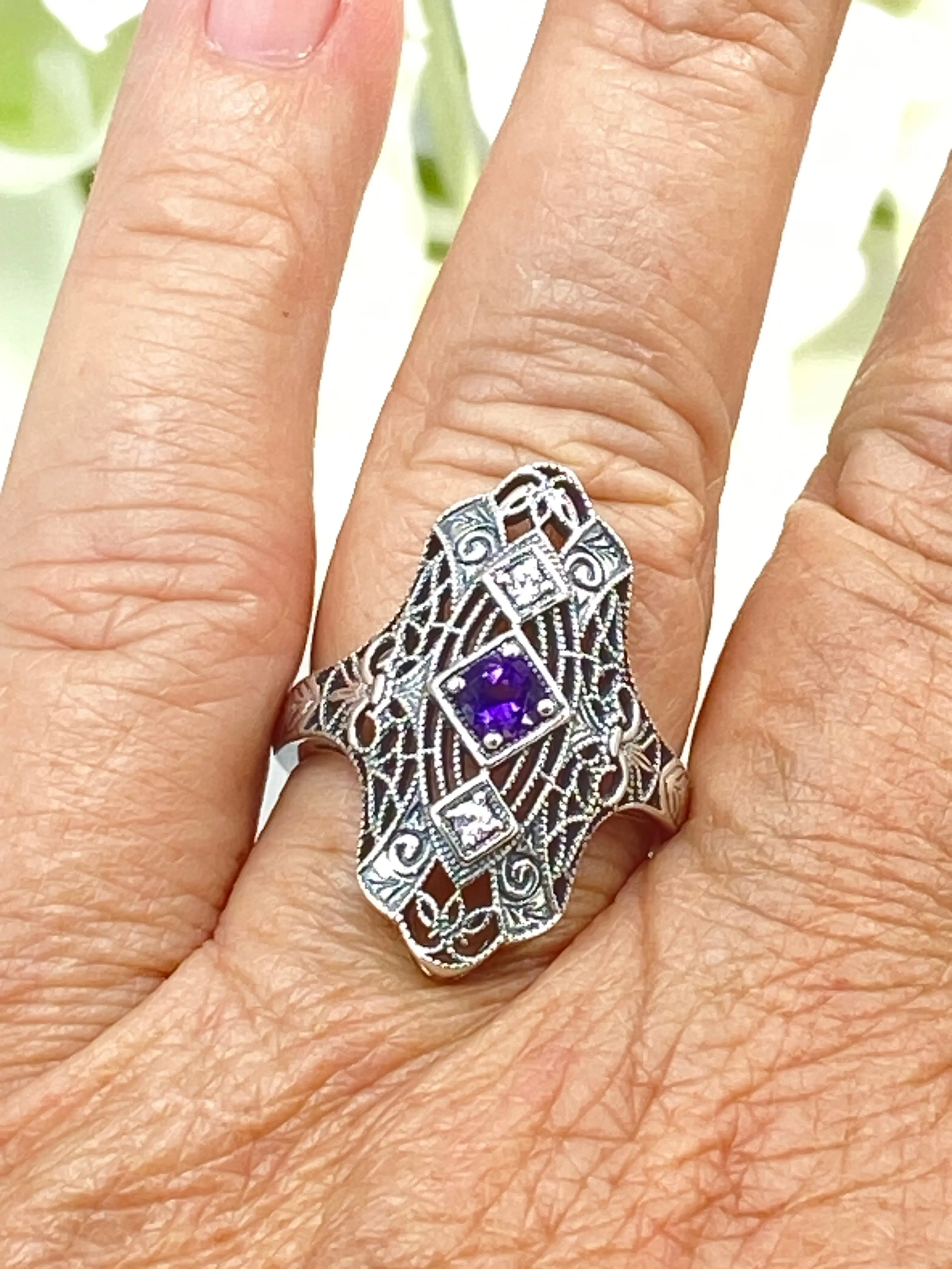 Natural Amethyst Ring, 1920s-30s Art Deco, Gatsby style Jewelry D593