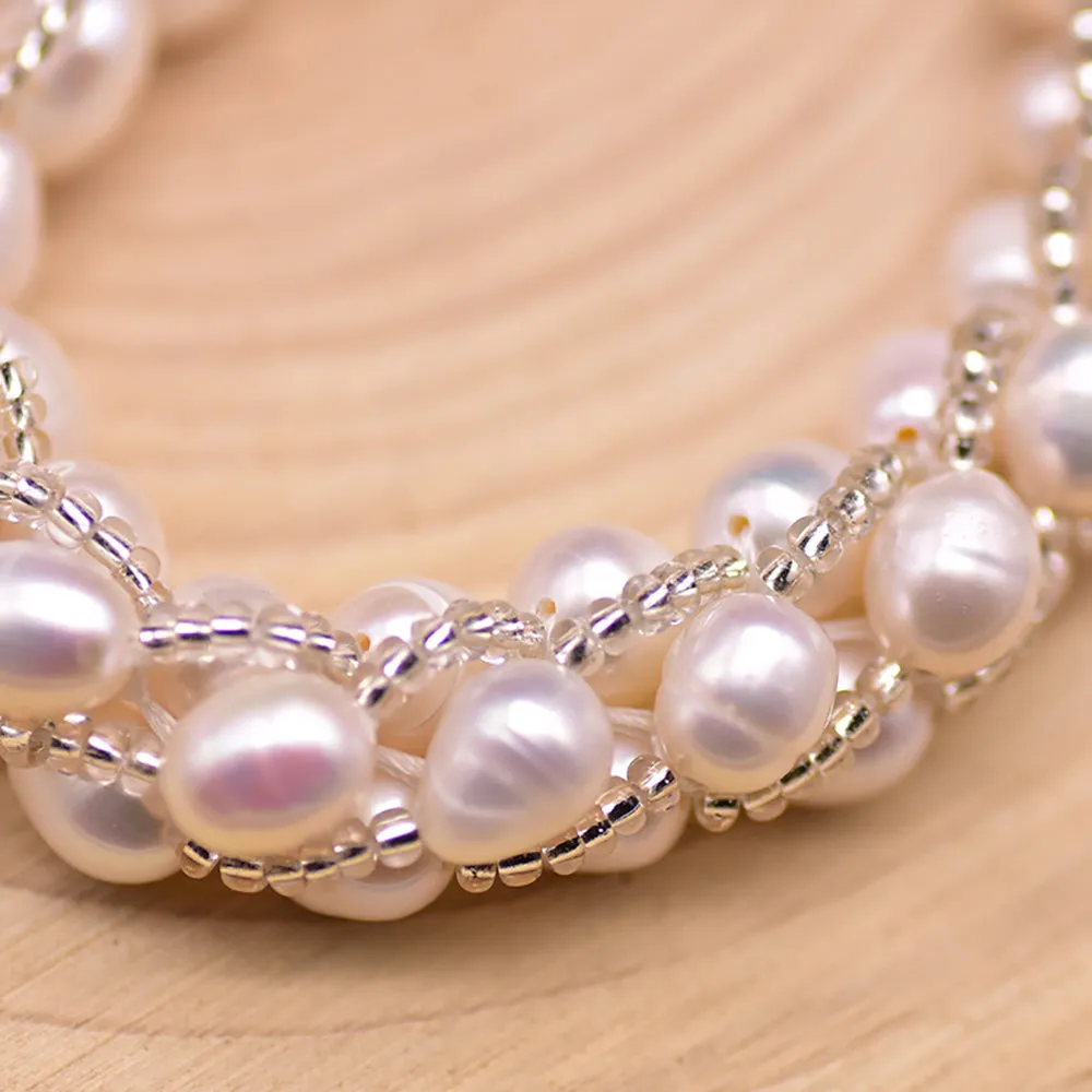 Natural Freshwater Pearl Braided Bracelet Woman Fashion Charm Jewelry 7.7"