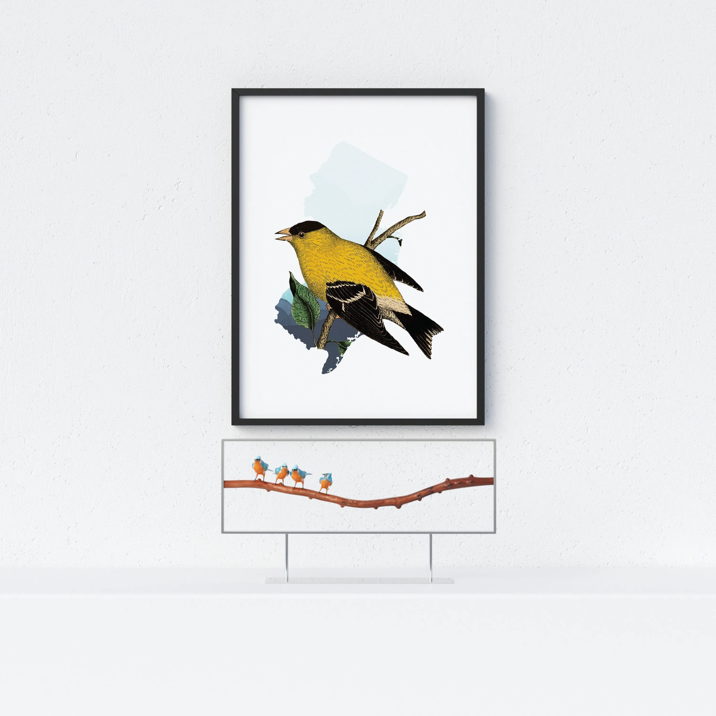 New Jersey State Art | Goldfinch Bird Art Print, Framed Wall Decor, Unique Gift for Bird Lovers, Home Decor Idea