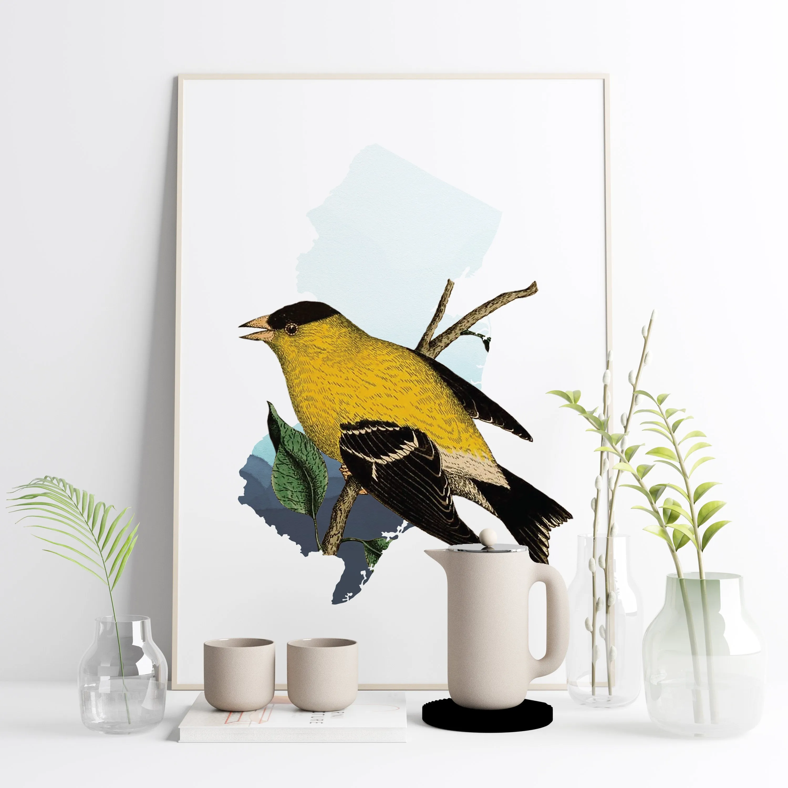 New Jersey State Art | Goldfinch Bird Art Print, Framed Wall Decor, Unique Gift for Bird Lovers, Home Decor Idea