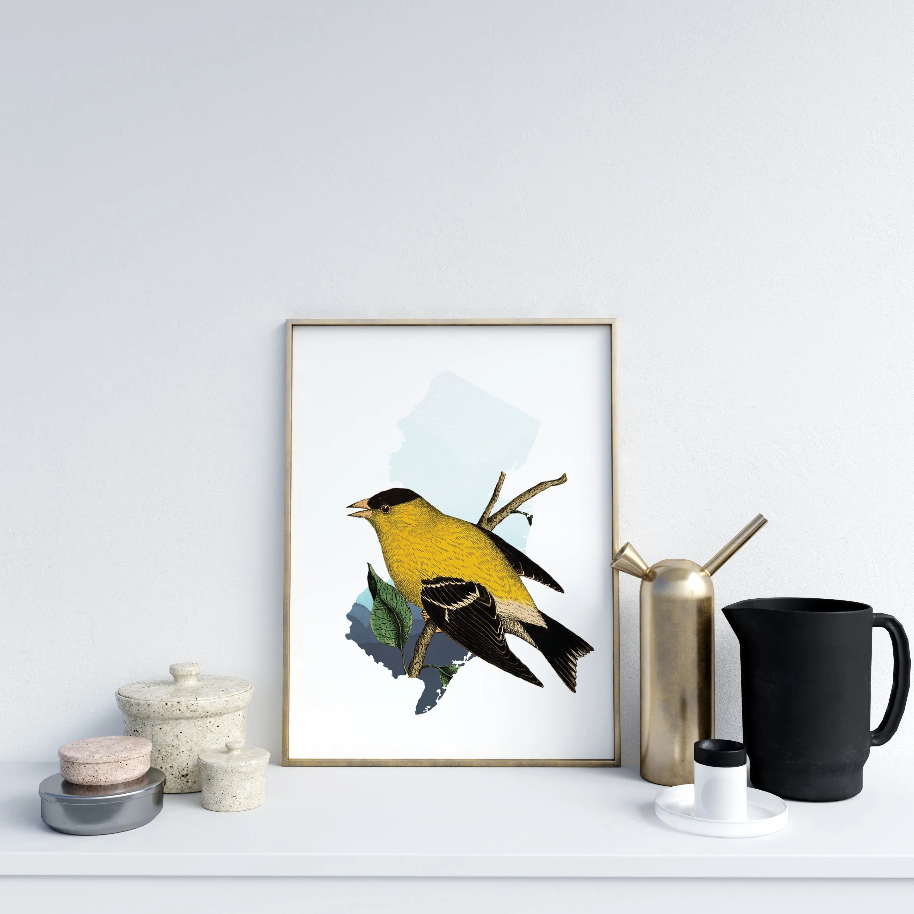 New Jersey State Art | Goldfinch Bird Art Print, Framed Wall Decor, Unique Gift for Bird Lovers, Home Decor Idea
