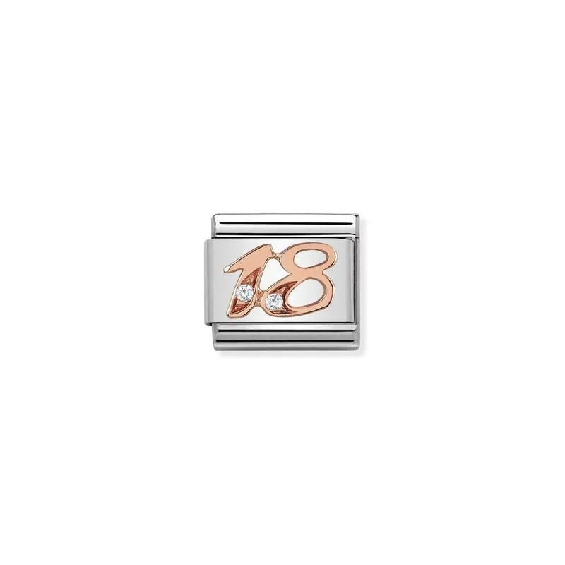 Nomination Composable Link Number 18, Cubic Zirconia, 9K Rose Gold