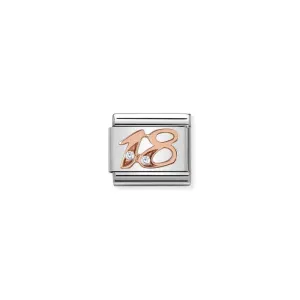Nomination Composable Link Number 18, Cubic Zirconia, 9K Rose Gold