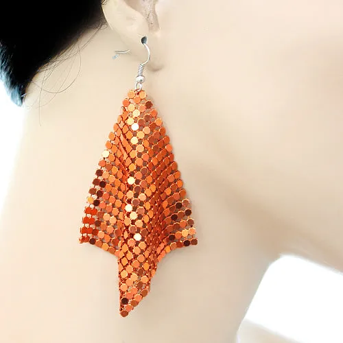 Orange Mesh Glitter Dangle Earrings