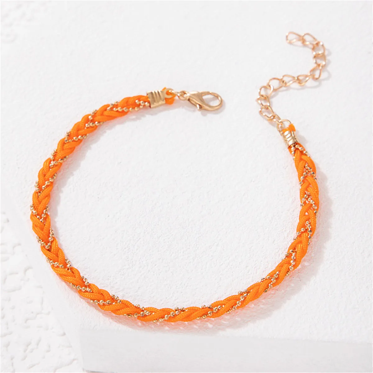 Orange Polyster & 18K Gold-Plated Braided Anklet
