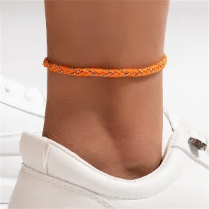 Orange Polyster & 18K Gold-Plated Braided Anklet