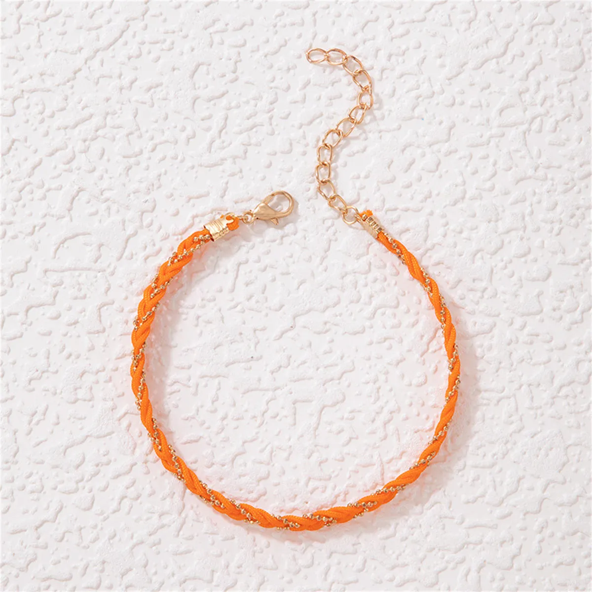 Orange Polyster & 18K Gold-Plated Braided Anklet