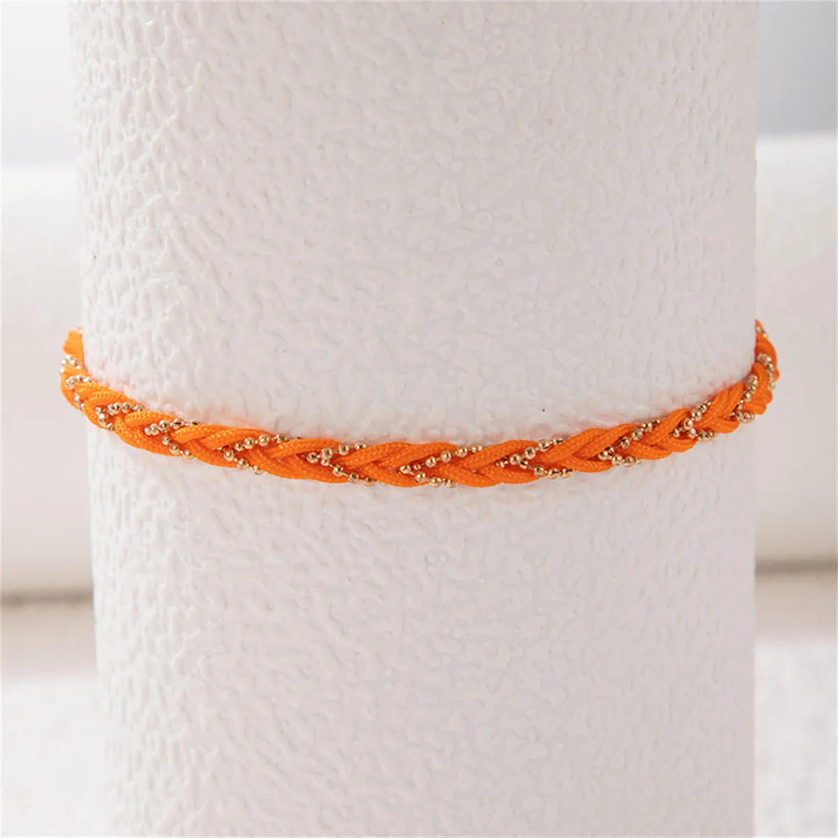 Orange Polyster & 18K Gold-Plated Braided Anklet