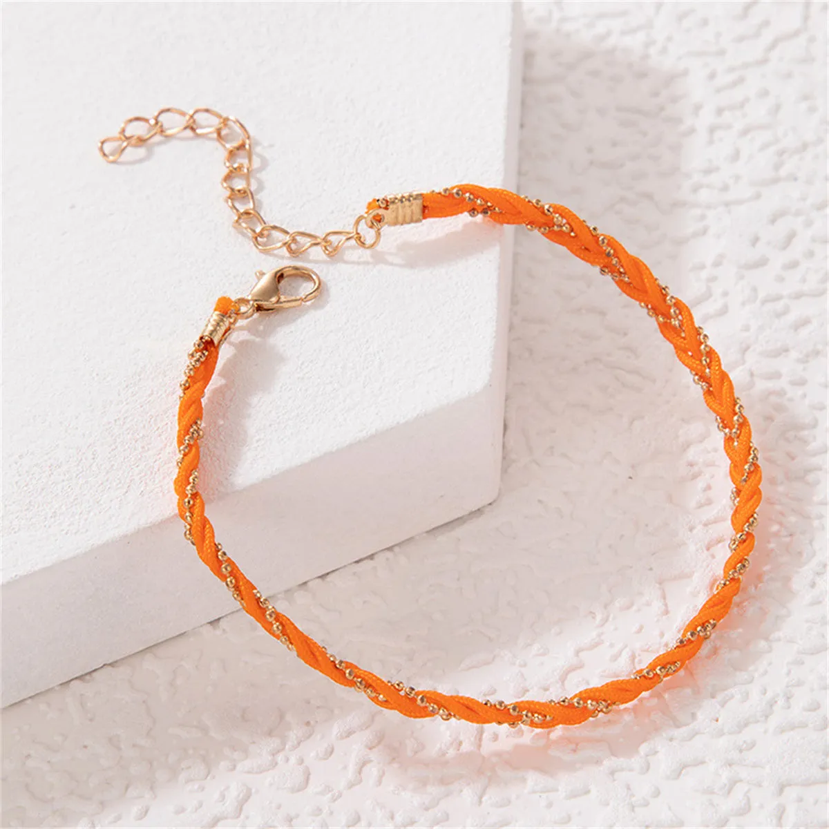 Orange Polyster & 18K Gold-Plated Braided Anklet