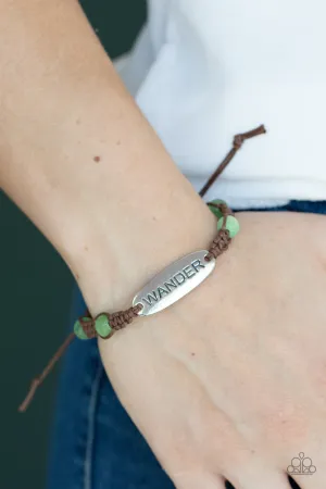 Paparazzi "Roaming for Days" Brown Leather & Green Color Cat's Eye "WANDER" Bracelet