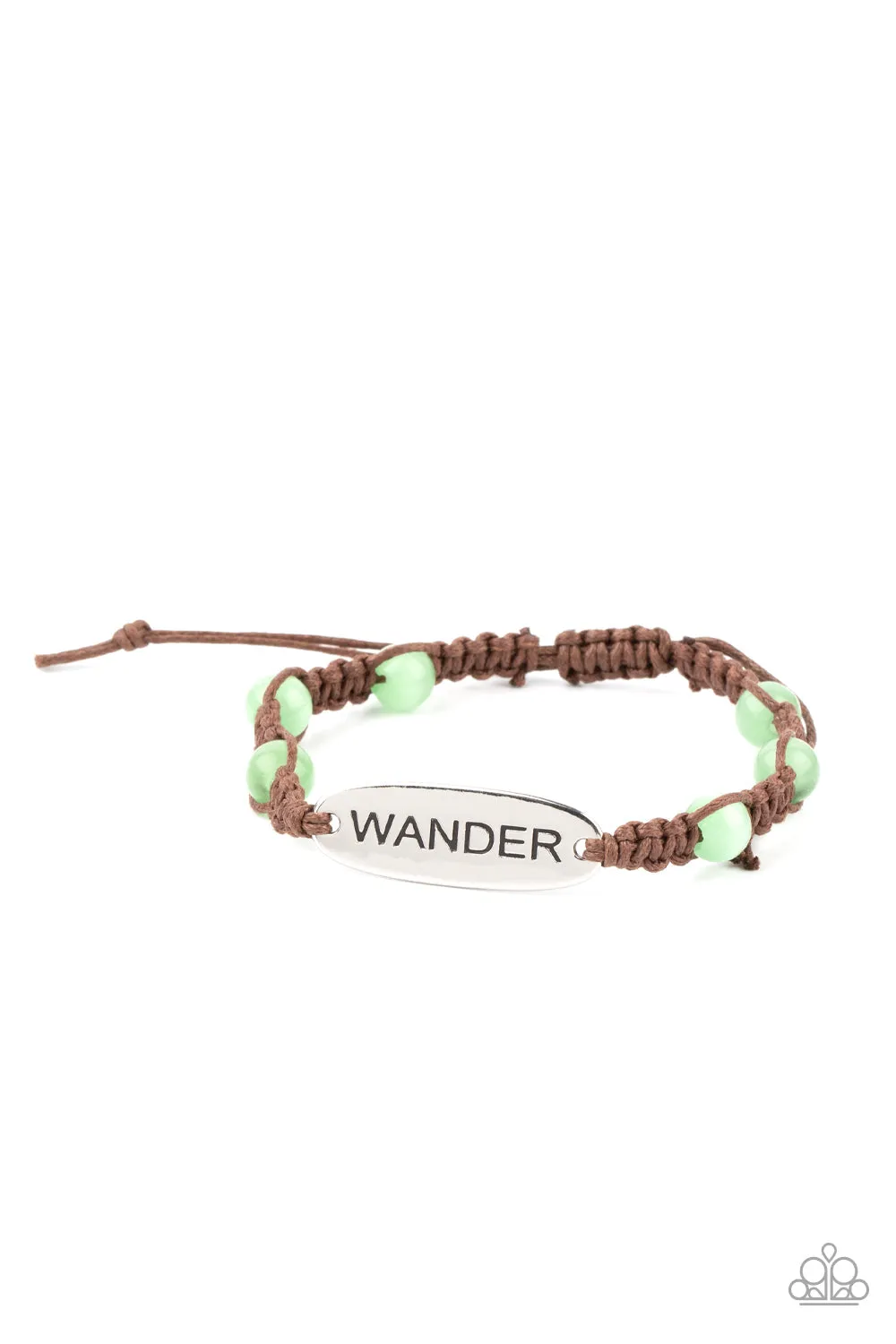 Paparazzi "Roaming for Days" Brown Leather & Green Color Cat's Eye "WANDER" Bracelet