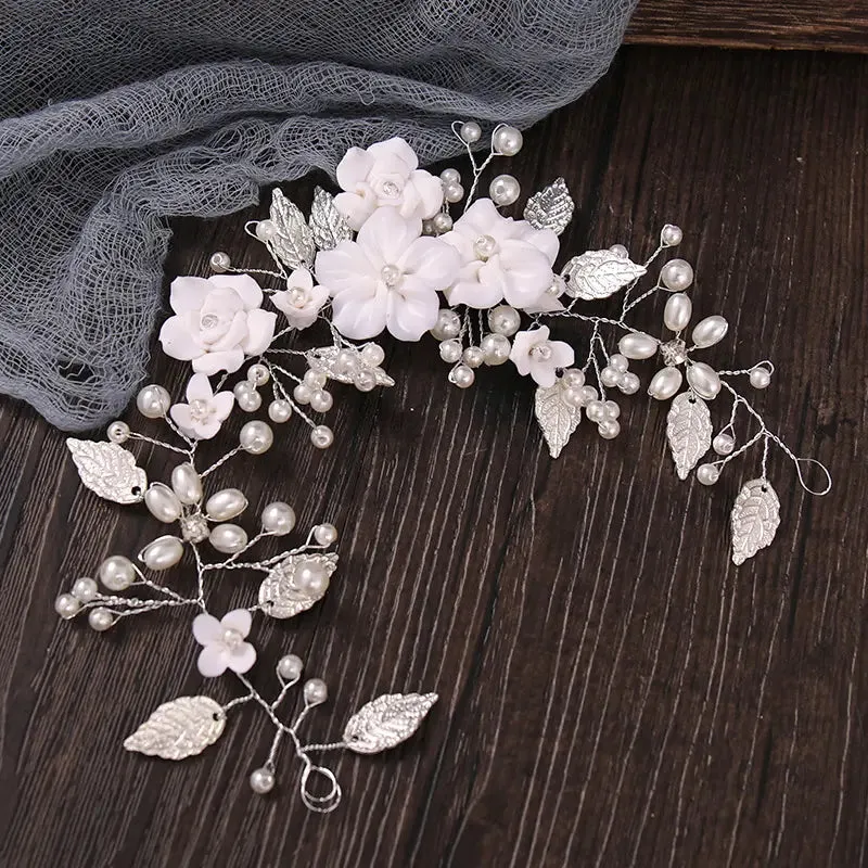 Pearl and Flower Beads Hairpiece