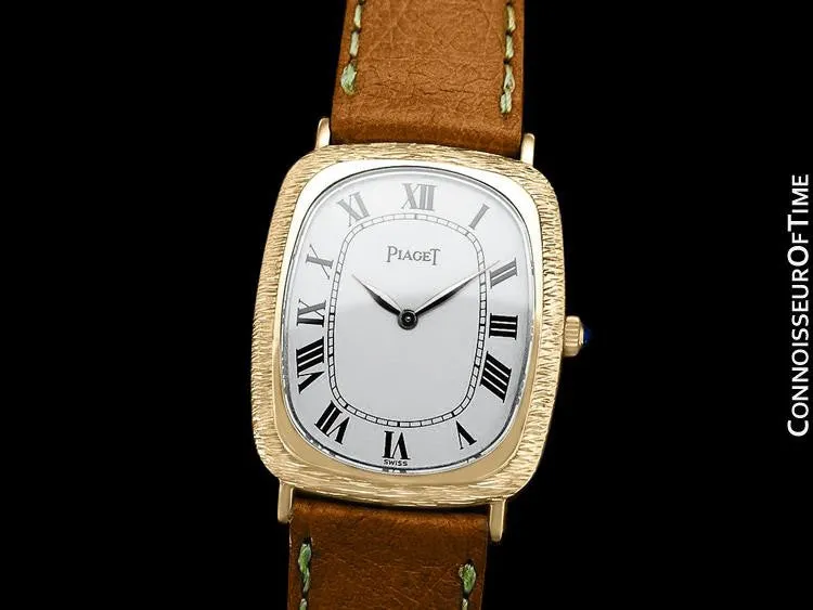 Piaget Vintage Midsize Mens Rectangular Handwound Watch with Sculptured Top - 18K Gold