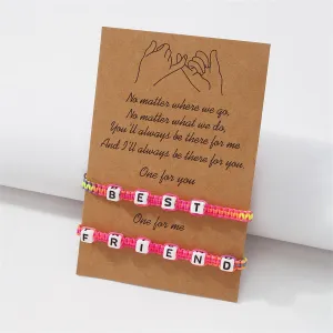 Pink & Blue Rainbow 'Best Friend' Adjustable Bracelet Set