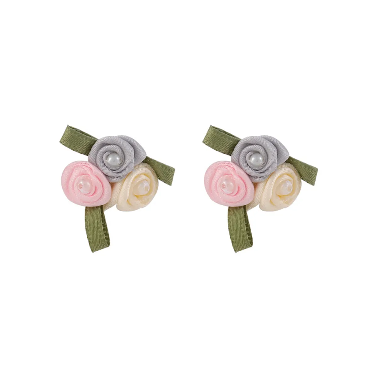Pink Mesh & Pearl Tri-Rose Stud Earrings