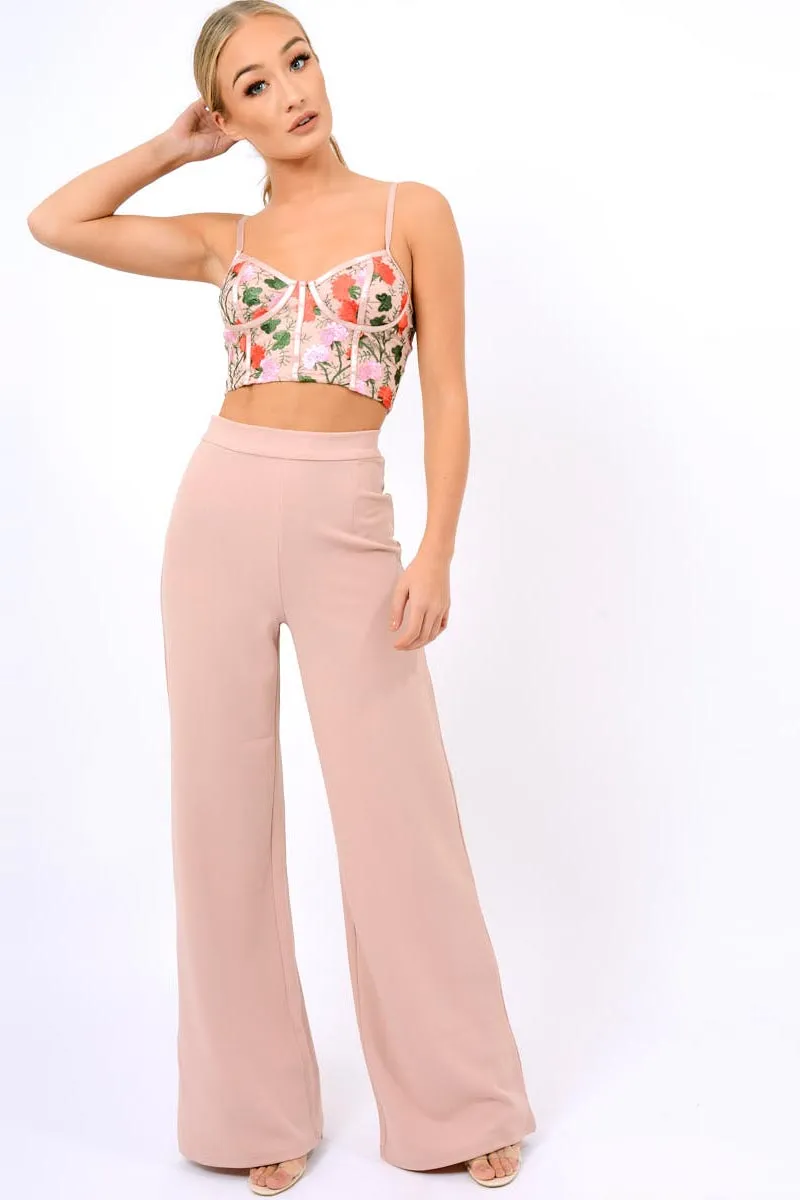 Pink Mesh Embroidered Cami Crop Top - Thalia