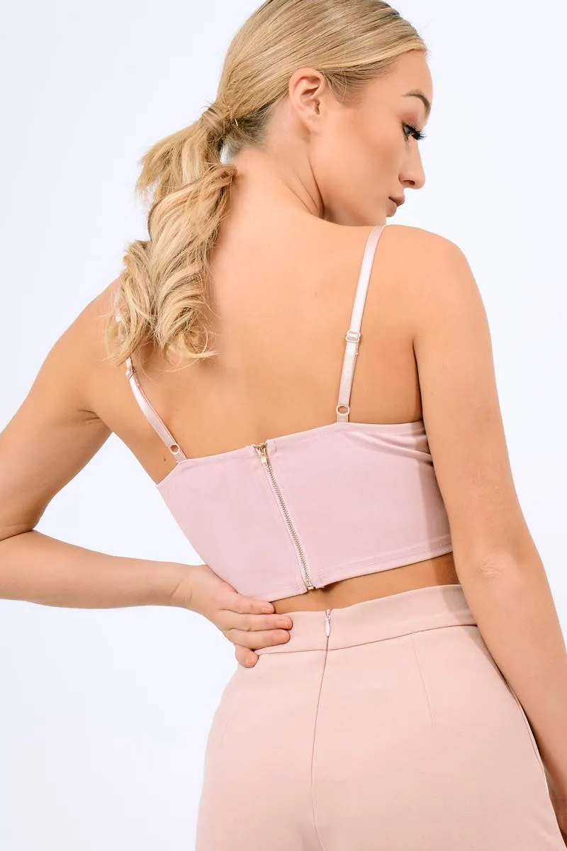 Pink Mesh Embroidered Cami Crop Top - Thalia