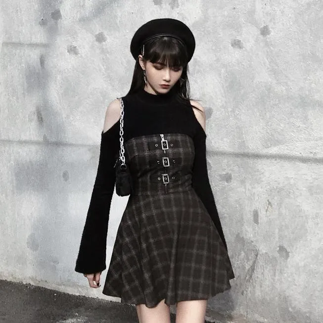Plaid Dark Strap Dress SD01573